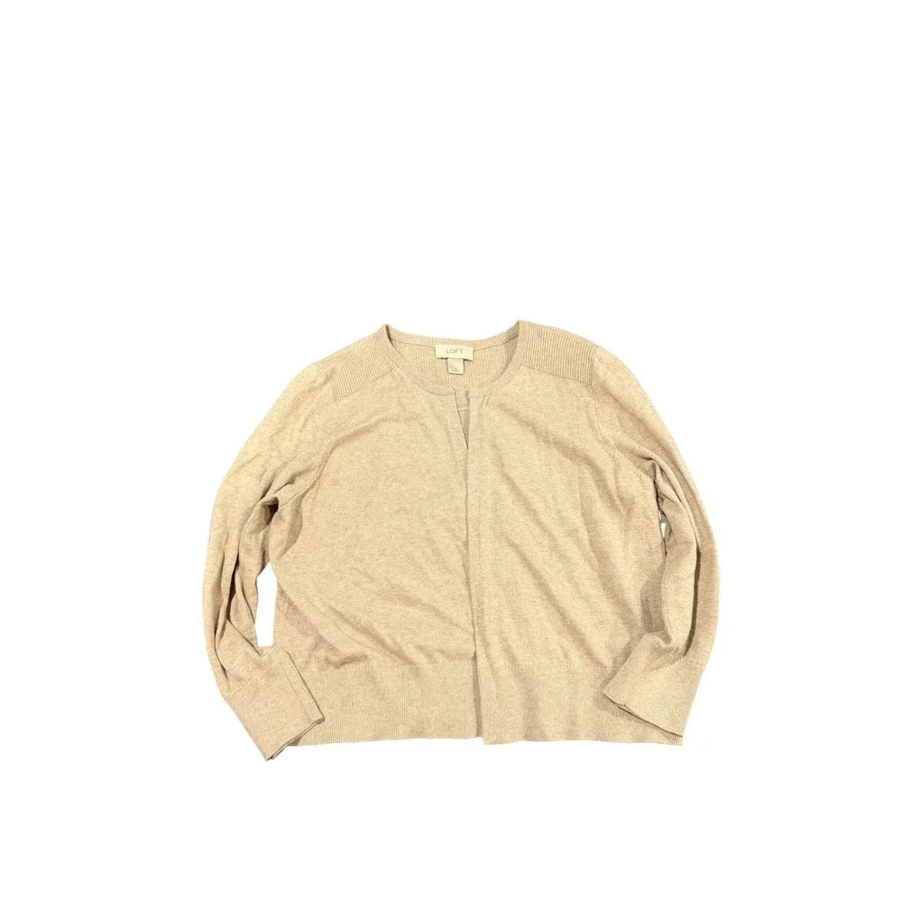 LOFT Open Front Cardigan Sweater Beige Size Medium‎ Long Sleeve Knit
